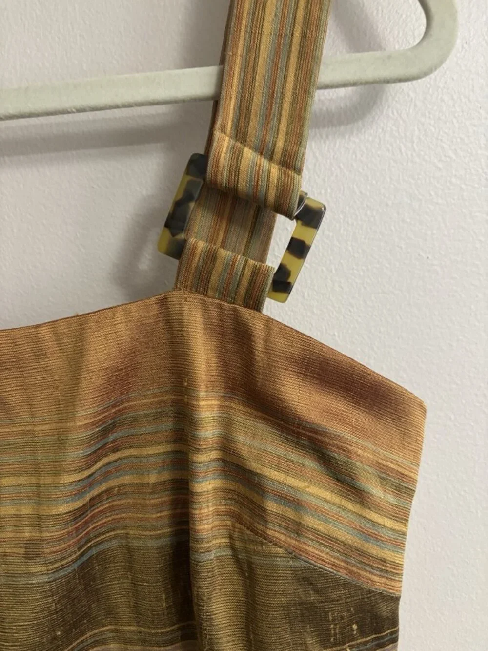 Vintage 100% Silk Green Orange Tan Overall Sheath Dress 4 Grunge Fairy - Picture 2 of 14